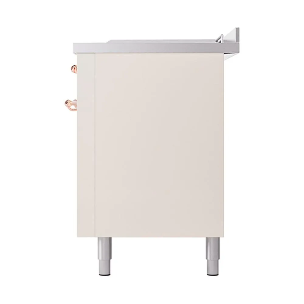 Ilve UN60FSQNMPAWPLP Ilve Un60Fsqnmpawplp Nostalgie Ii Noblesse 60" Dual Fuel Range (7 Sealed Burners   Griddle   French Top, Liquid Propane, Solid Door, Antique White, Copper)