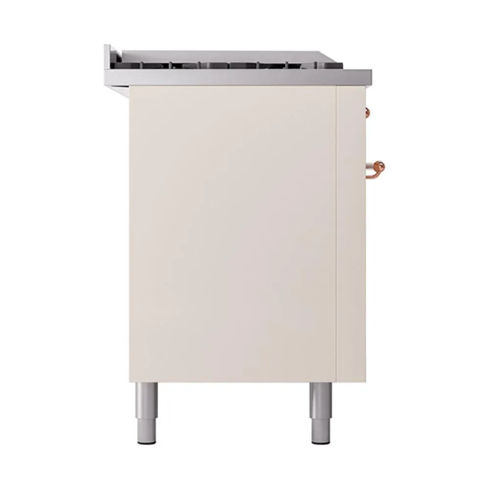 Ilve UN60FSQNMPAWPLP Ilve Un60Fsqnmpawplp Nostalgie Ii Noblesse 60" Dual Fuel Range (7 Sealed Burners   Griddle   French Top, Liquid Propane, Solid Door, Antique White, Copper)