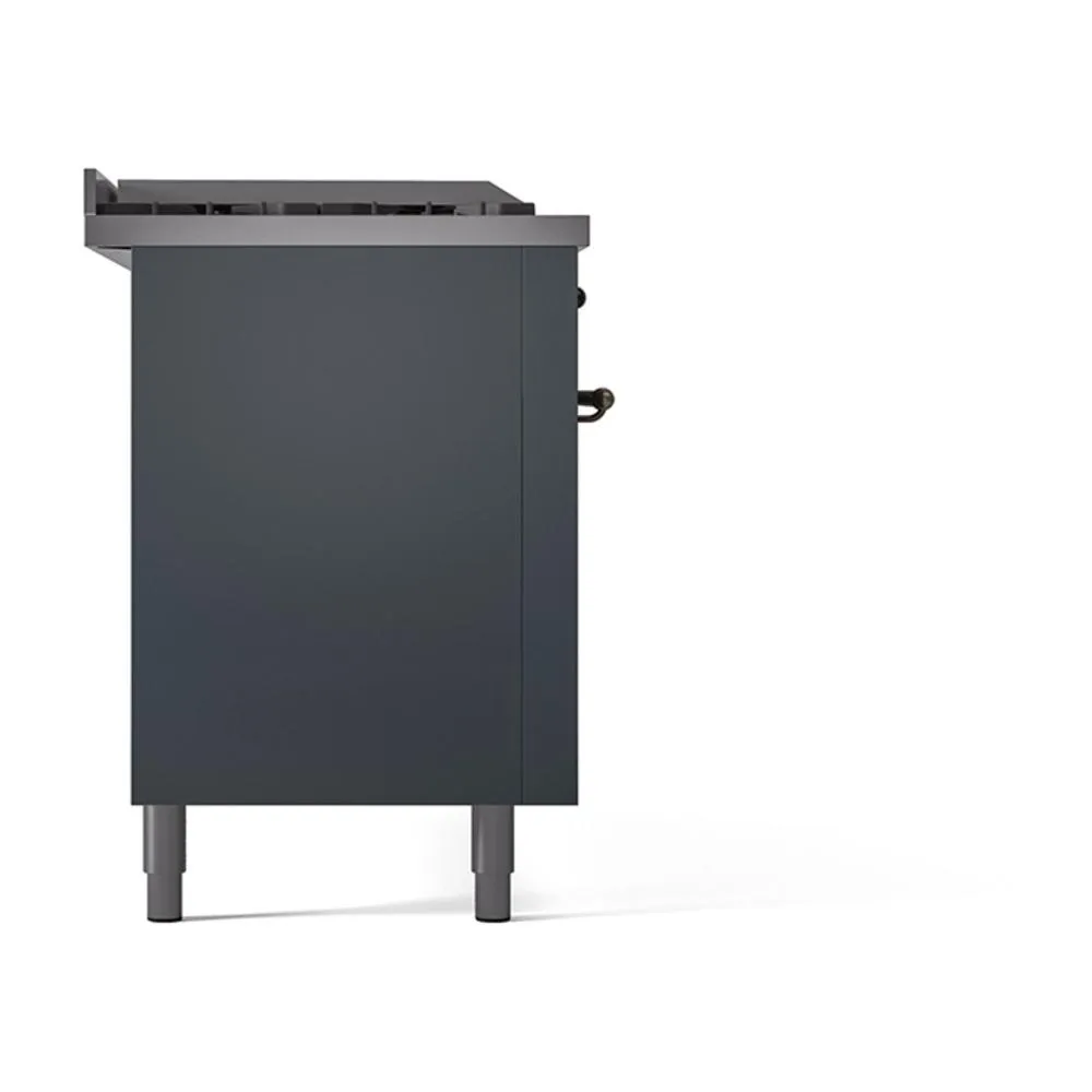 Ilve UN60FSQNMPBGB Ilve Un60Fsqnmpbgb Nostalgie Ii Noblesse 60" Dual Fuel Range (7 Sealed Burners   Griddle   French Top, Natural Gas, Solid Door, Blue Grey, Burnished)