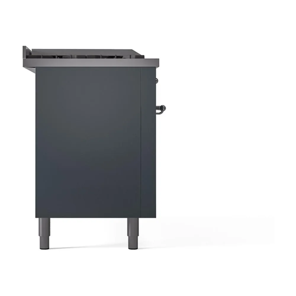 Ilve UN60FSQNMPBGC Ilve Un60Fsqnmpbgc Nostalgie Ii Noblesse 60" Dual Fuel Range (7 Sealed Burners   Griddle   French Top, Natural Gas, Solid Door, Blue Grey, Chrome)