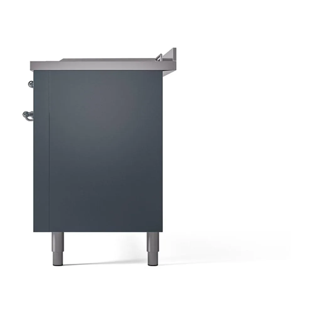Ilve UN60FSQNMPBGCLP Ilve Un60Fsqnmpbgclp Nostalgie Ii Noblesse 60" Dual Fuel Range (7 Sealed Burners   Griddle   French Top, Liquid Propane, Solid Door, Blue Grey, Chrome)