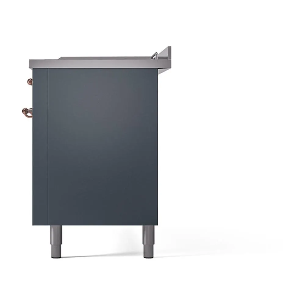 Ilve UN60FSQNMPBGP Ilve Un60Fsqnmpbgp Nostalgie Ii Noblesse 60" Dual Fuel Range (7 Sealed Burners   Griddle   French Top, Natural Gas, Solid Door, Blue Grey, Copper)