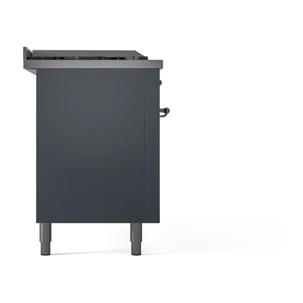 Ilve UN60FSQNMPBGP Ilve Un60Fsqnmpbgp Nostalgie Ii Noblesse 60" Dual Fuel Range (7 Sealed Burners   Griddle   French Top, Natural Gas, Solid Door, Blue Grey, Copper)