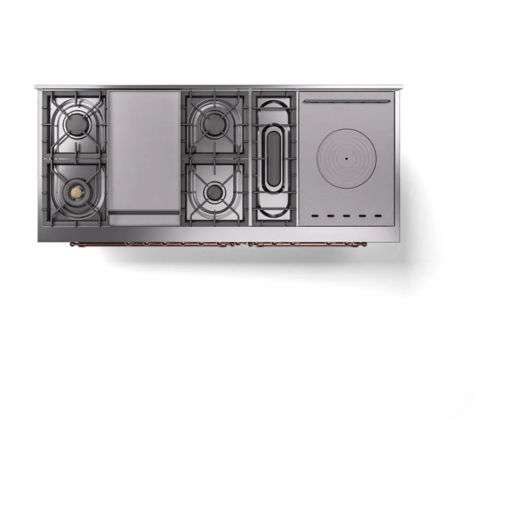 Ilve UN60FSQNMPBGP Ilve Un60Fsqnmpbgp Nostalgie Ii Noblesse 60" Dual Fuel Range (7 Sealed Burners   Griddle   French Top, Natural Gas, Solid Door, Blue Grey, Copper)