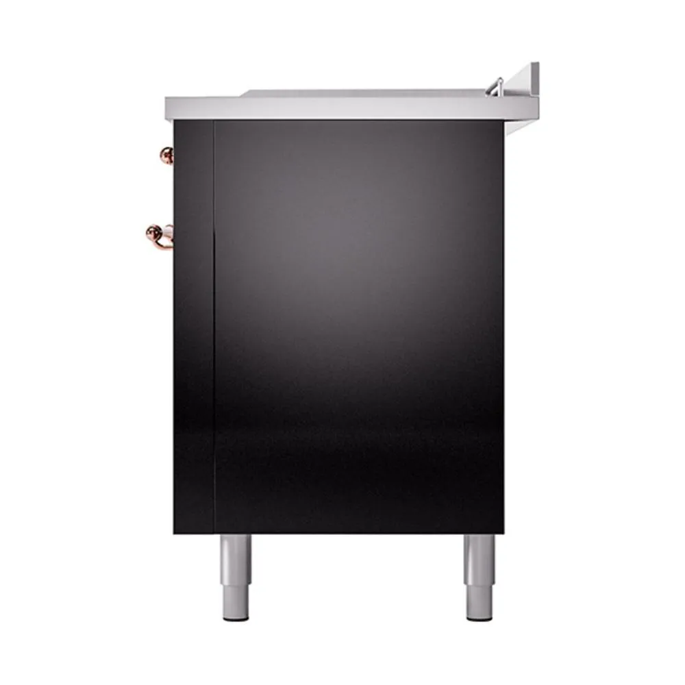 Ilve UN60FSQNMPBKPLP Ilve Un60Fsqnmpbkplp Nostalgie Ii Noblesse 60" Dual Fuel Range (7 Sealed Burners   Griddle   French Top, Liquid Propane, Solid Door, Glossy Black, Copper)