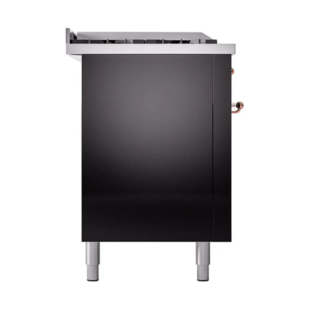 Ilve UN60FSQNMPBKPLP Ilve Un60Fsqnmpbkplp Nostalgie Ii Noblesse 60" Dual Fuel Range (7 Sealed Burners   Griddle   French Top, Liquid Propane, Solid Door, Glossy Black, Copper)