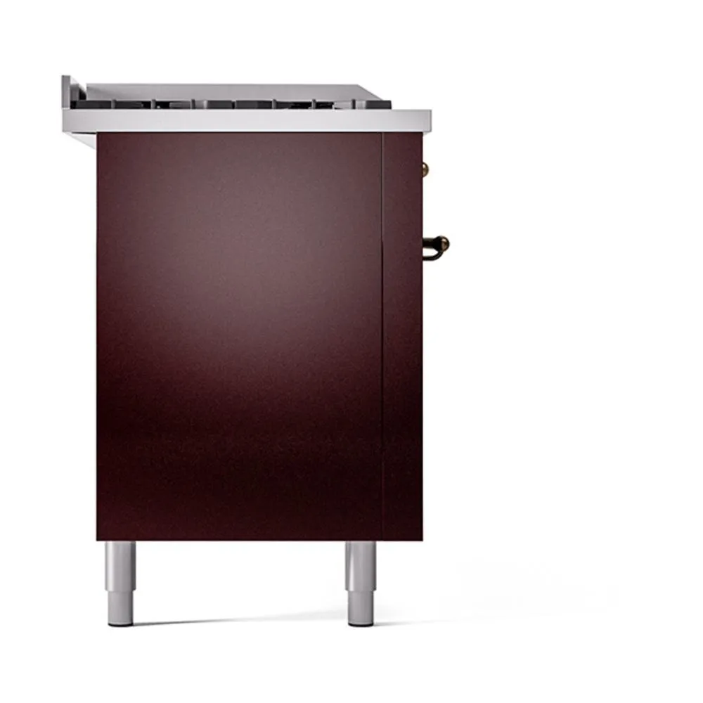 Ilve UN60FSQNMPBUBLP Ilve Un60Fsqnmpbublp Nostalgie Ii Noblesse 60" Dual Fuel Range (7 Sealed Burners   Griddle   French Top, Liquid Propane, Solid Door, Burgundy, Burnished)