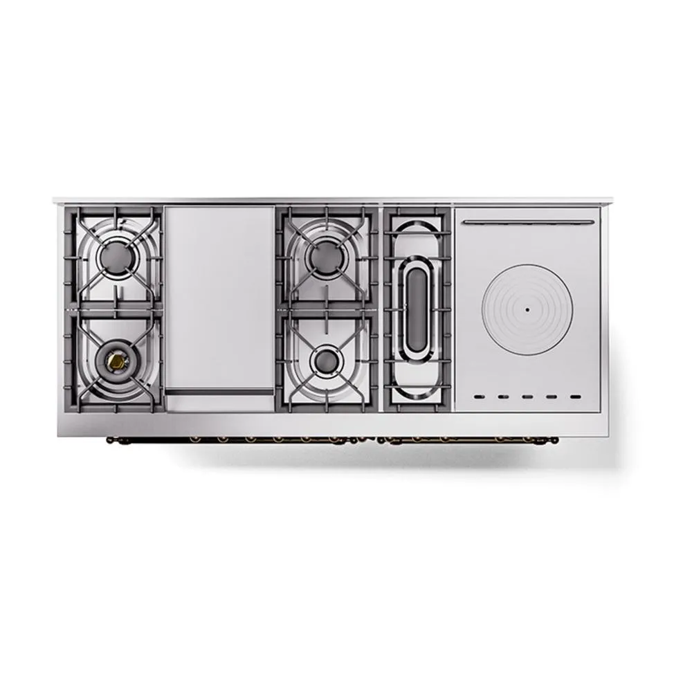 Ilve UN60FSQNMPBUBLP Ilve Un60Fsqnmpbublp Nostalgie Ii Noblesse 60" Dual Fuel Range (7 Sealed Burners   Griddle   French Top, Liquid Propane, Solid Door, Burgundy, Burnished)