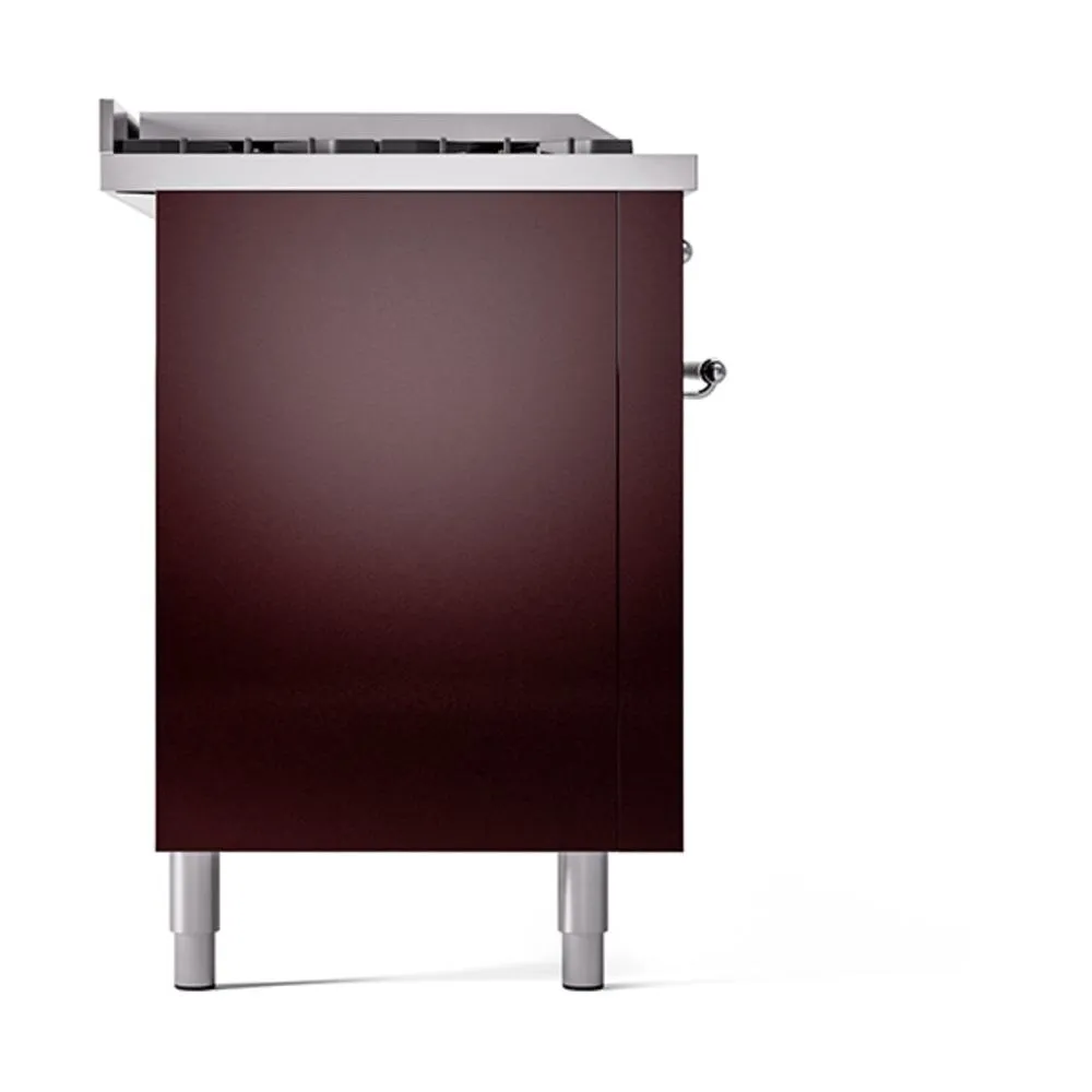 Ilve UN60FSQNMPBUC Ilve Un60Fsqnmpbuc Nostalgie Ii Noblesse 60" Dual Fuel Range (7 Sealed Burners   Griddle   French Top, Natural Gas, Solid Door, Burgundy, Chrome)
