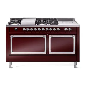 Ilve UN60FSQNMPBUCLP Ilve Un60Fsqnmpbuclp Nostalgie Ii Noblesse 60" Dual Fuel Range (7 Sealed Burners   Griddle   French Top, Liquid Propane, Solid Door, Burgundy, Chrome) Professional Ranges dual fuel professional range 36 inch