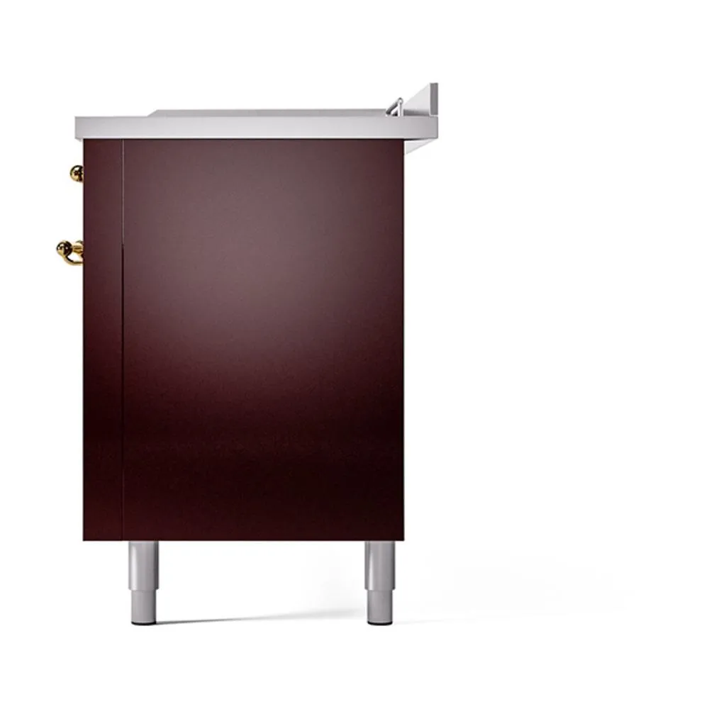 Ilve UN60FSQNMPBUG Ilve Un60Fsqnmpbug Nostalgie Ii Noblesse 60" Dual Fuel Range (7 Sealed Burners   Griddle   French Top, Natural Gas, Solid Door, Burgundy, Brass)