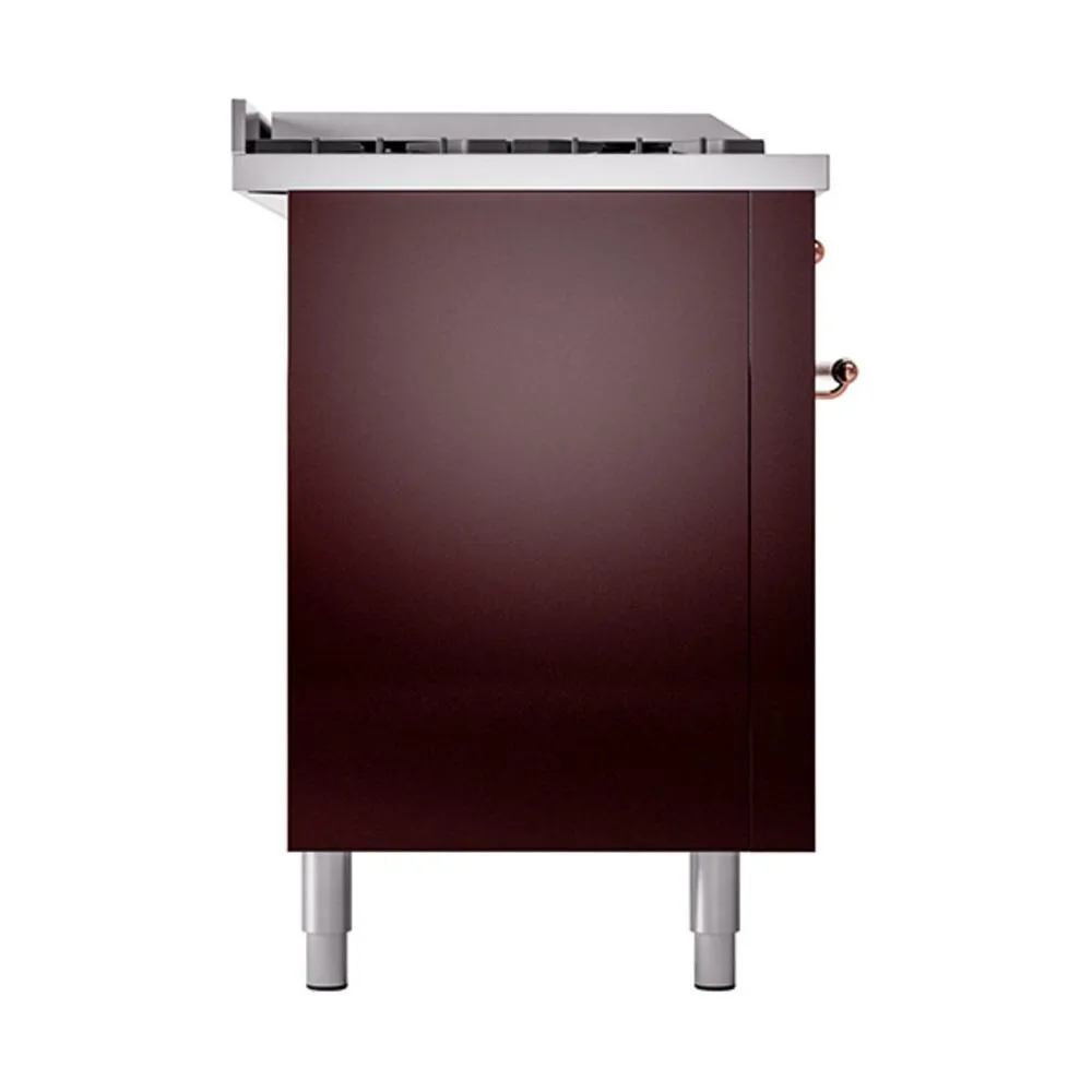 Ilve UN60FSQNMPBUPLP Ilve Un60Fsqnmpbuplp Nostalgie Ii Noblesse 60" Dual Fuel Range (7 Sealed Burners   Griddle   French Top, Liquid Propane, Solid Door, Burgundy, Copper)