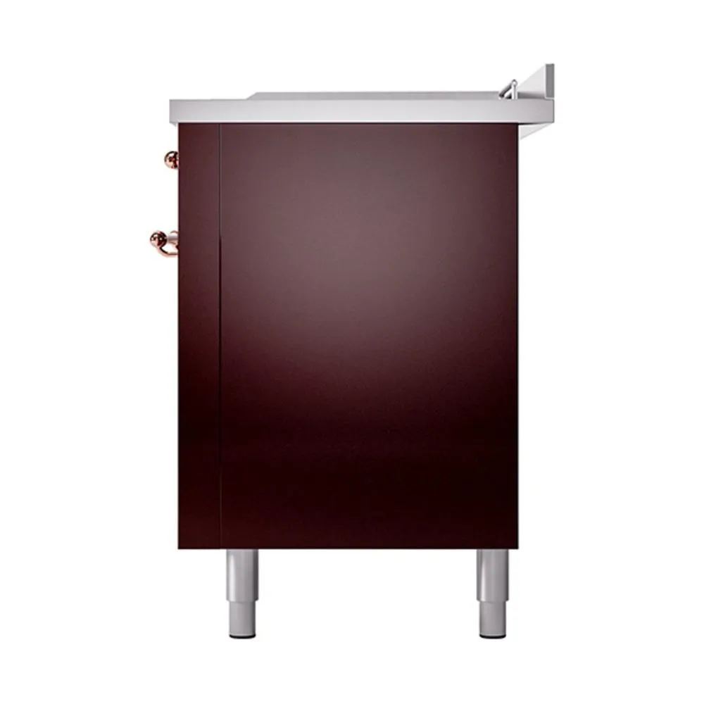 Ilve UN60FSQNMPBUPLP Ilve Un60Fsqnmpbuplp Nostalgie Ii Noblesse 60" Dual Fuel Range (7 Sealed Burners   Griddle   French Top, Liquid Propane, Solid Door, Burgundy, Copper)