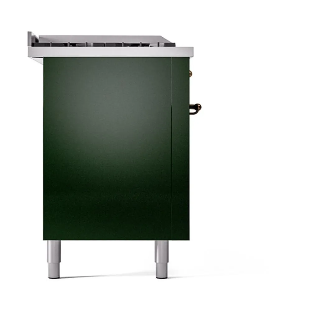 Ilve UN60FSQNMPEGB Ilve Un60Fsqnmpegb Nostalgie Ii Noblesse 60" Dual Fuel Range (7 Sealed Burners   Griddle   French Top, Natural Gas, Solid Door, Emerald Green, Burnished)