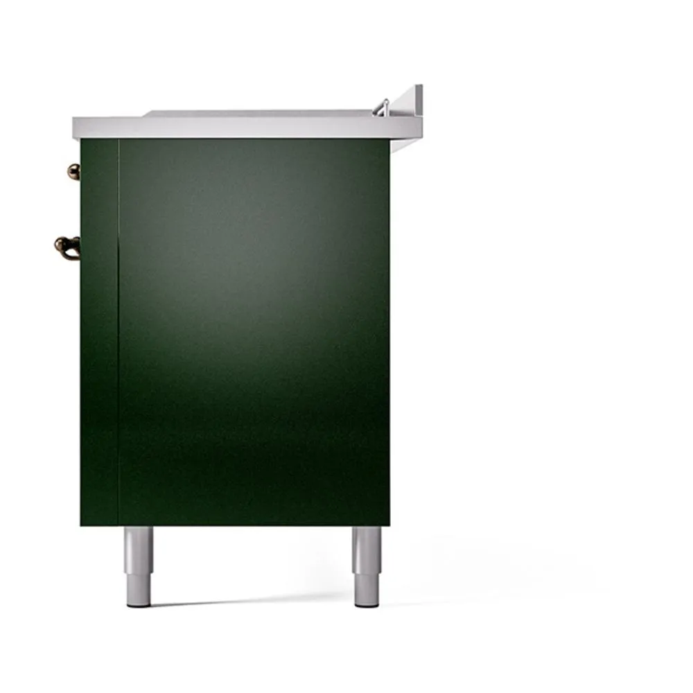 Ilve UN60FSQNMPEGB Ilve Un60Fsqnmpegb Nostalgie Ii Noblesse 60" Dual Fuel Range (7 Sealed Burners   Griddle   French Top, Natural Gas, Solid Door, Emerald Green, Burnished)