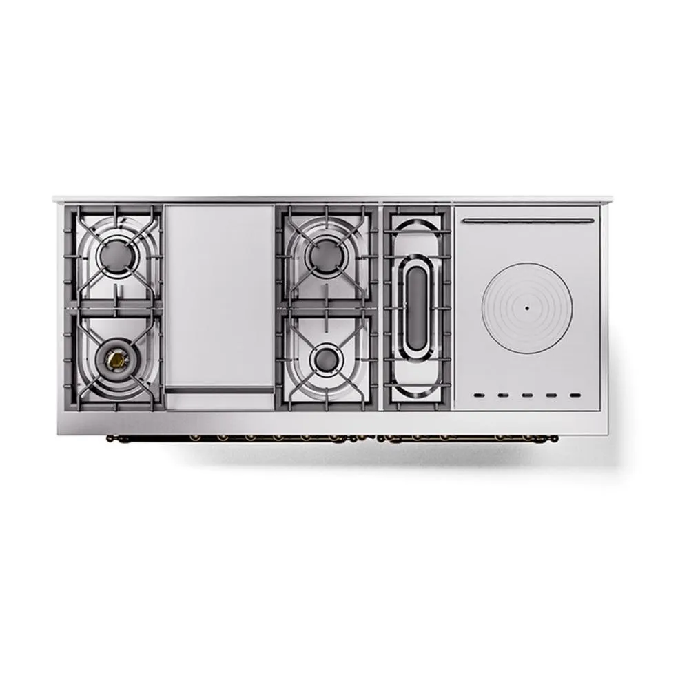 Ilve UN60FSQNMPEGB Ilve Un60Fsqnmpegb Nostalgie Ii Noblesse 60" Dual Fuel Range (7 Sealed Burners   Griddle   French Top, Natural Gas, Solid Door, Emerald Green, Burnished)