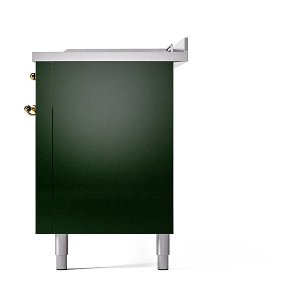 Ilve UN60FSQNMPEGG Ilve Un60Fsqnmpegg Nostalgie Ii Noblesse 60" Dual Fuel Range (7 Sealed Burners   Griddle   French Top, Natural Gas, Solid Door, Emerald Green, Brass)