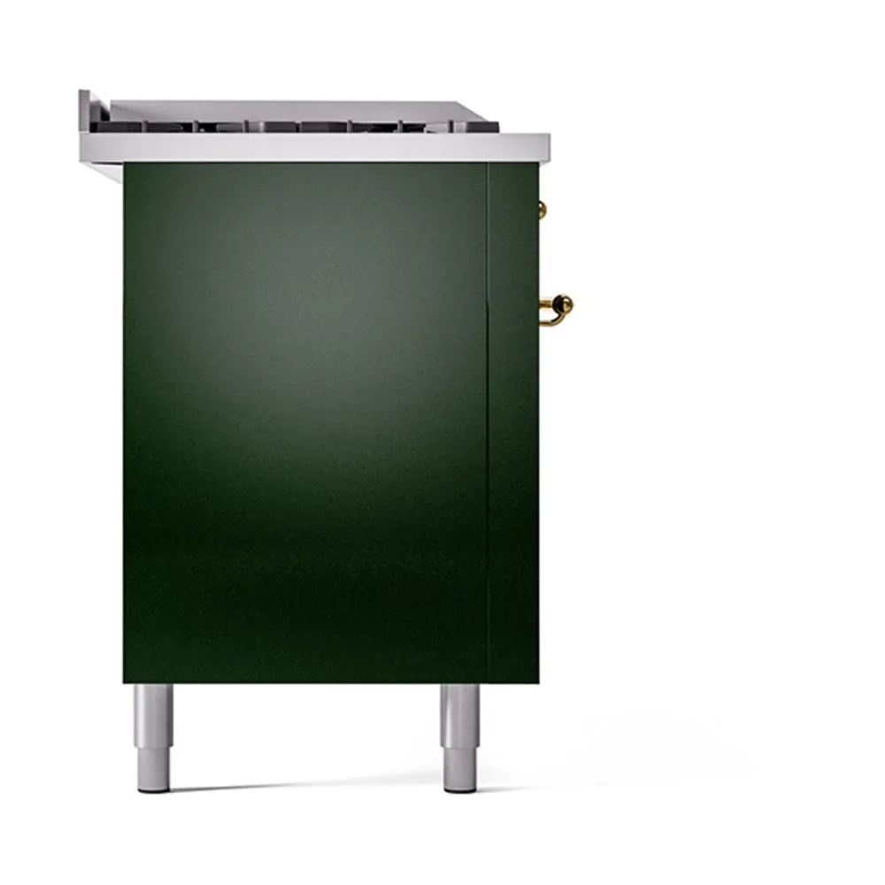 Ilve UN60FSQNMPEGGLP Ilve Un60Fsqnmpegglp Nostalgie Ii Noblesse 60" Dual Fuel Range (7 Sealed Burners   Griddle   French Top, Liquid Propane, Solid Door, Emerald Green, Brass)