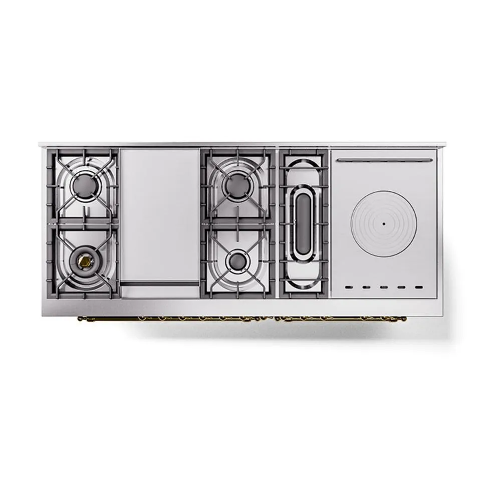 Ilve UN60FSQNMPEGGLP Ilve Un60Fsqnmpegglp Nostalgie Ii Noblesse 60" Dual Fuel Range (7 Sealed Burners   Griddle   French Top, Liquid Propane, Solid Door, Emerald Green, Brass)