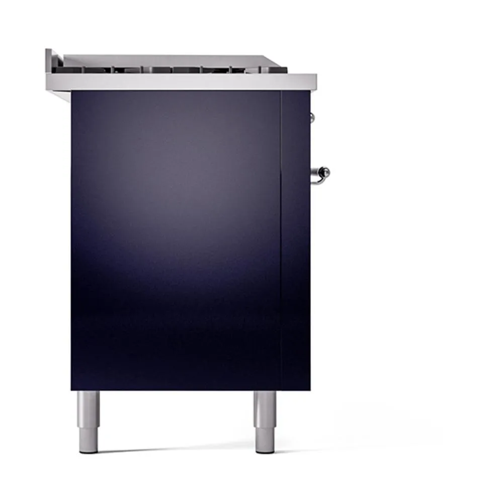 Ilve UN60FSQNMPMBCLP Ilve Un60Fsqnmpmbclp Nostalgie Ii Noblesse 60" Dual Fuel Range (7 Sealed Burners   Griddle   French Top, Liquid Propane, Solid Door, Midnight Blue, Chrome)