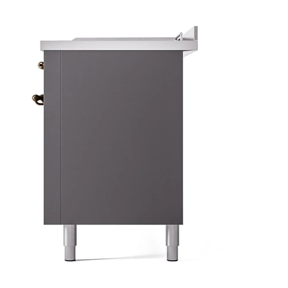 Ilve UN60FSQNMPMGBLP Ilve Un60Fsqnmpmgblp Nostalgie Ii Noblesse 60" Dual Fuel Range (7 Sealed Burners   Griddle   French Top, Liquid Propane, Solid Door, Graphite Matte, Burnished)