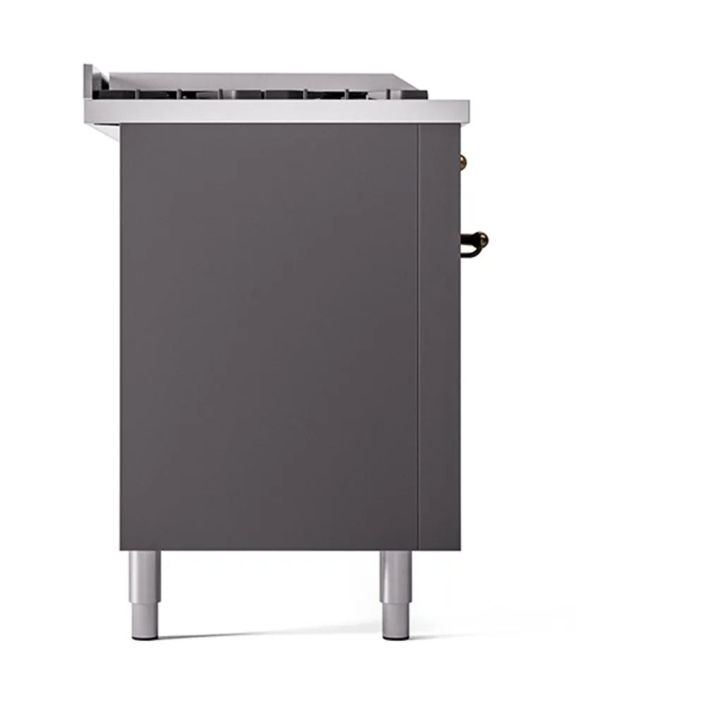 Ilve UN60FSQNMPMGBLP Ilve Un60Fsqnmpmgblp Nostalgie Ii Noblesse 60" Dual Fuel Range (7 Sealed Burners   Griddle   French Top, Liquid Propane, Solid Door, Graphite Matte, Burnished)