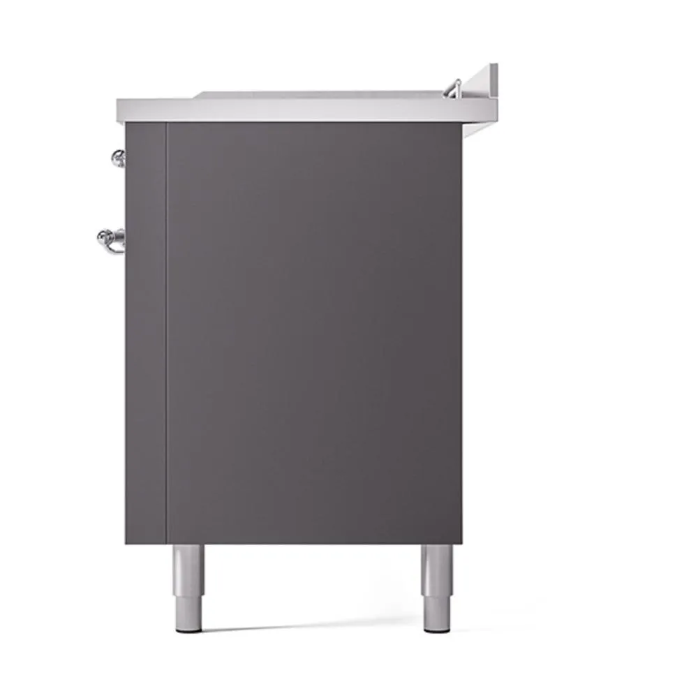Ilve UN60FSQNMPMGC Ilve Un60Fsqnmpmgc Nostalgie Ii Noblesse 60" Dual Fuel Range (7 Sealed Burners   Griddle   French Top, Natural Gas, Solid Door, Graphite Matte, Chrome)