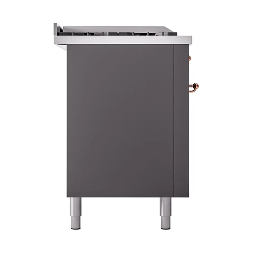 Ilve UN60FSQNMPMGP Ilve Un60Fsqnmpmgp Nostalgie Ii Noblesse 60" Dual Fuel Range (7 Sealed Burners   Griddle   French Top, Natural Gas, Solid Door, Graphite Matte, Copper)