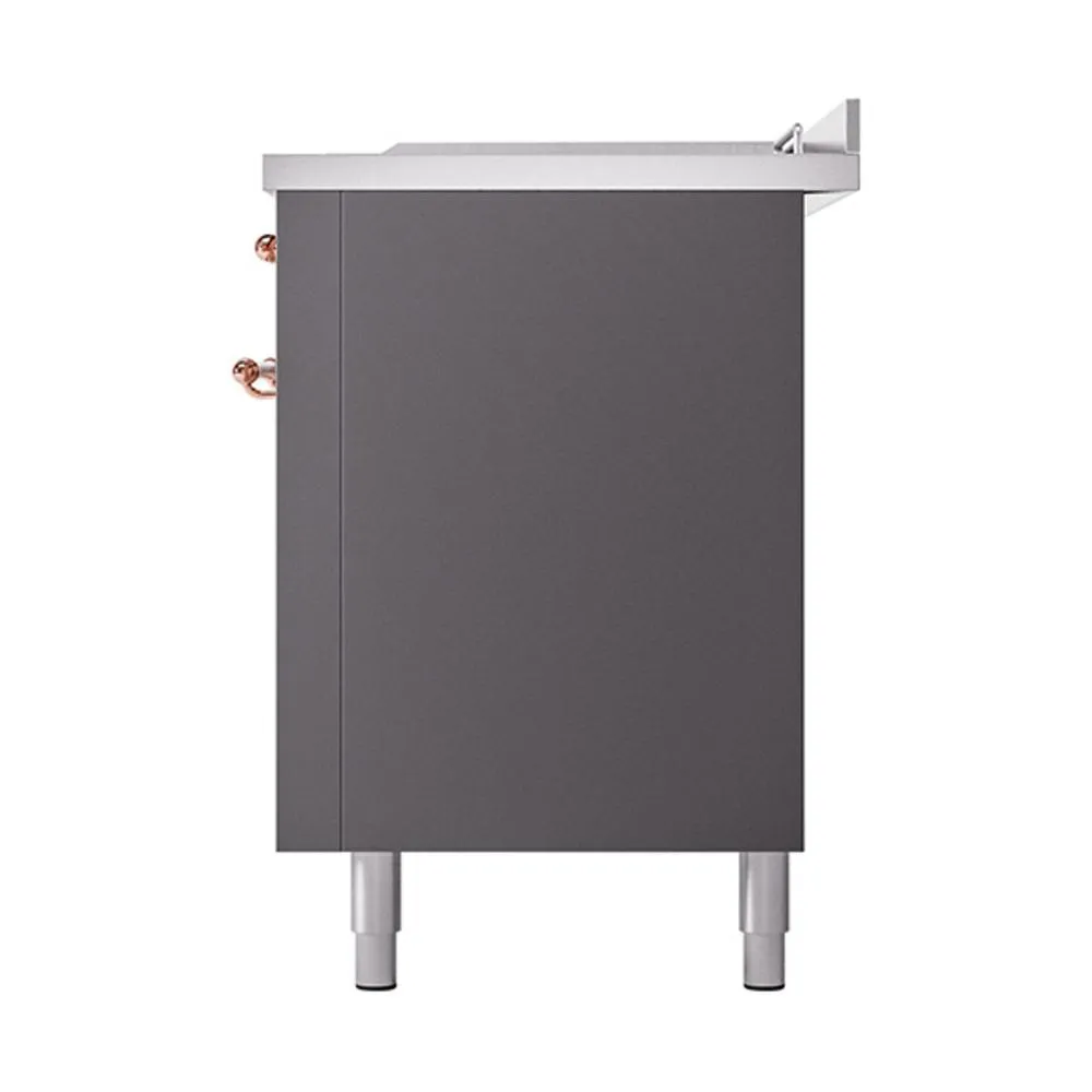 Ilve UN60FSQNMPMGP Ilve Un60Fsqnmpmgp Nostalgie Ii Noblesse 60" Dual Fuel Range (7 Sealed Burners   Griddle   French Top, Natural Gas, Solid Door, Graphite Matte, Copper)
