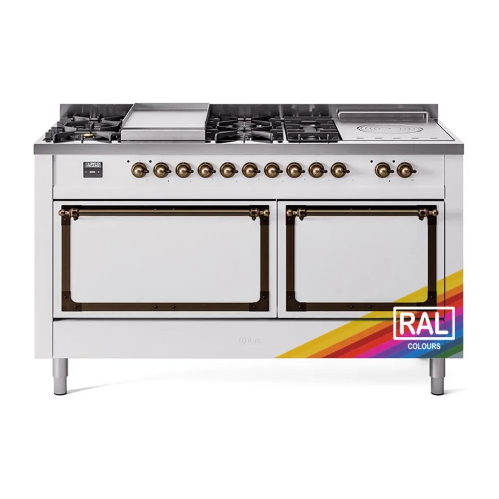 Ilve UN60FSQNMPRABLP Ilve Un60Fsqnmprablp Nostalgie Ii Noblesse 60" Dual Fuel Range (7 Sealed Burners   Griddle   French Top, Liquid Propane, Solid Door, Ral, Burnished) Professional Ranges dual fuel professional range 36 inch