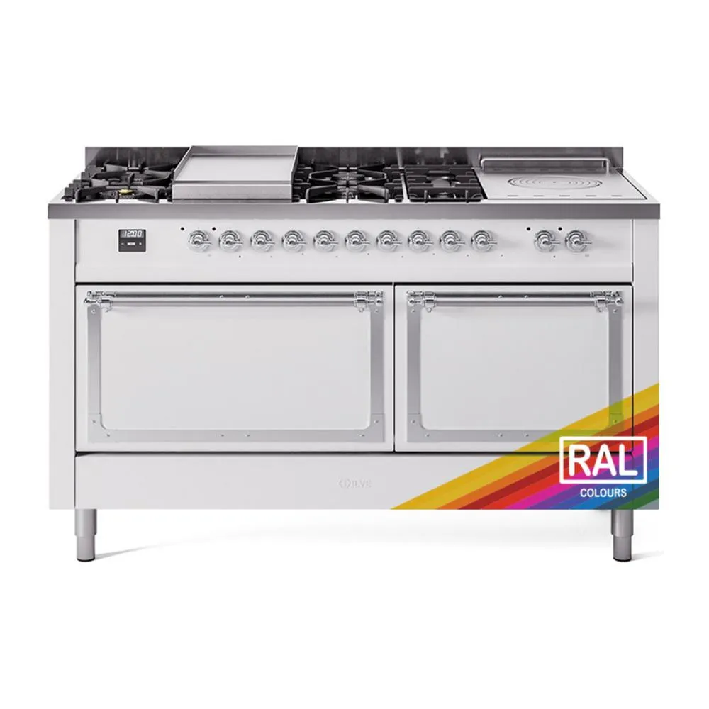 Ilve UN60FSQNMPRAC Ilve Un60Fsqnmprac Nostalgie Ii Noblesse 60" Dual Fuel Range (7 Sealed Burners   Griddle   French Top, Natural Gas, Solid Door, Ral, Chrome) Professional Ranges dual fuel professional range 36 inch
