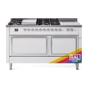 Ilve UN60FSQNMPRAC Ilve Un60Fsqnmprac Nostalgie Ii Noblesse 60" Dual Fuel Range (7 Sealed Burners   Griddle   French Top, Natural Gas, Solid Door, Ral, Chrome) Professional Ranges dual fuel professional range 36 inch