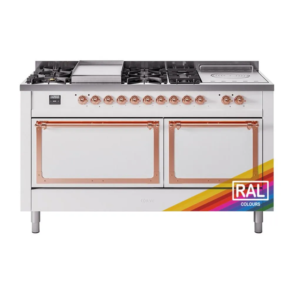 Ilve UN60FSQNMPRAP Ilve Un60Fsqnmprap Nostalgie Ii Noblesse 60" Dual Fuel Range (7 Sealed Burners   Griddle   French Top, Natural Gas, Solid Door, Ral, Copper) Professional Ranges dual fuel professional range 36 inch