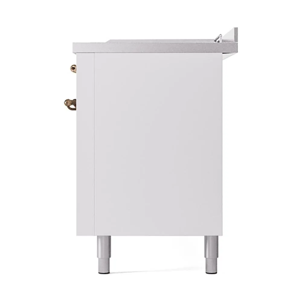 Ilve UN60FSQNMPWHB Ilve Un60Fsqnmpwhb Nostalgie Ii Noblesse 60" Dual Fuel Range (7 Sealed Burners   Griddle   French Top, Natural Gas, Solid Door, White, Burnished)
