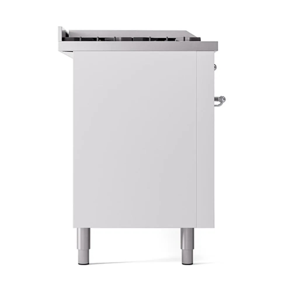 Ilve UN60FSQNMPWHC Ilve Un60Fsqnmpwhc Nostalgie Ii Noblesse 60" Dual Fuel Range (7 Sealed Burners   Griddle   French Top, Natural Gas, Solid Door, White, Chrome)