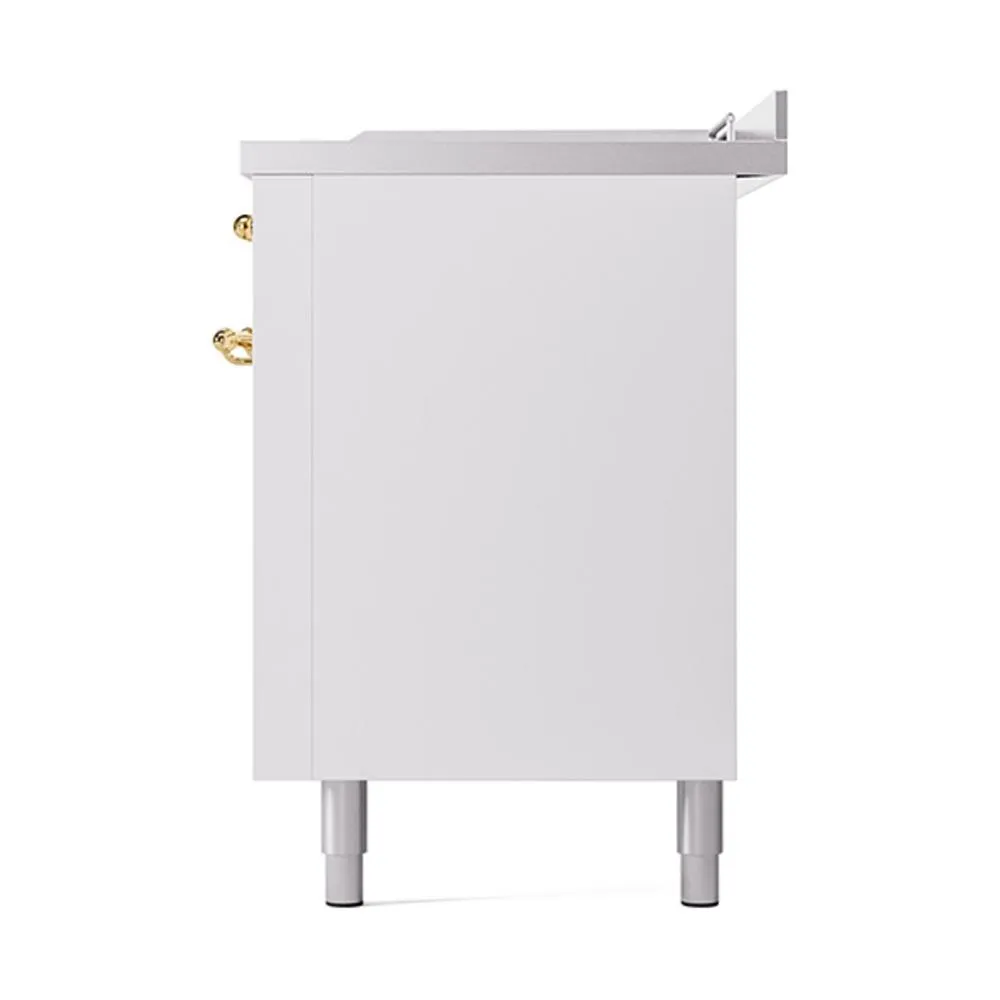 Ilve UN60FSQNMPWHGLP Ilve Un60Fsqnmpwhglp Nostalgie Ii Noblesse 60" Dual Fuel Range (7 Sealed Burners   Griddle   French Top, Liquid Propane, Solid Door, White, Brass)