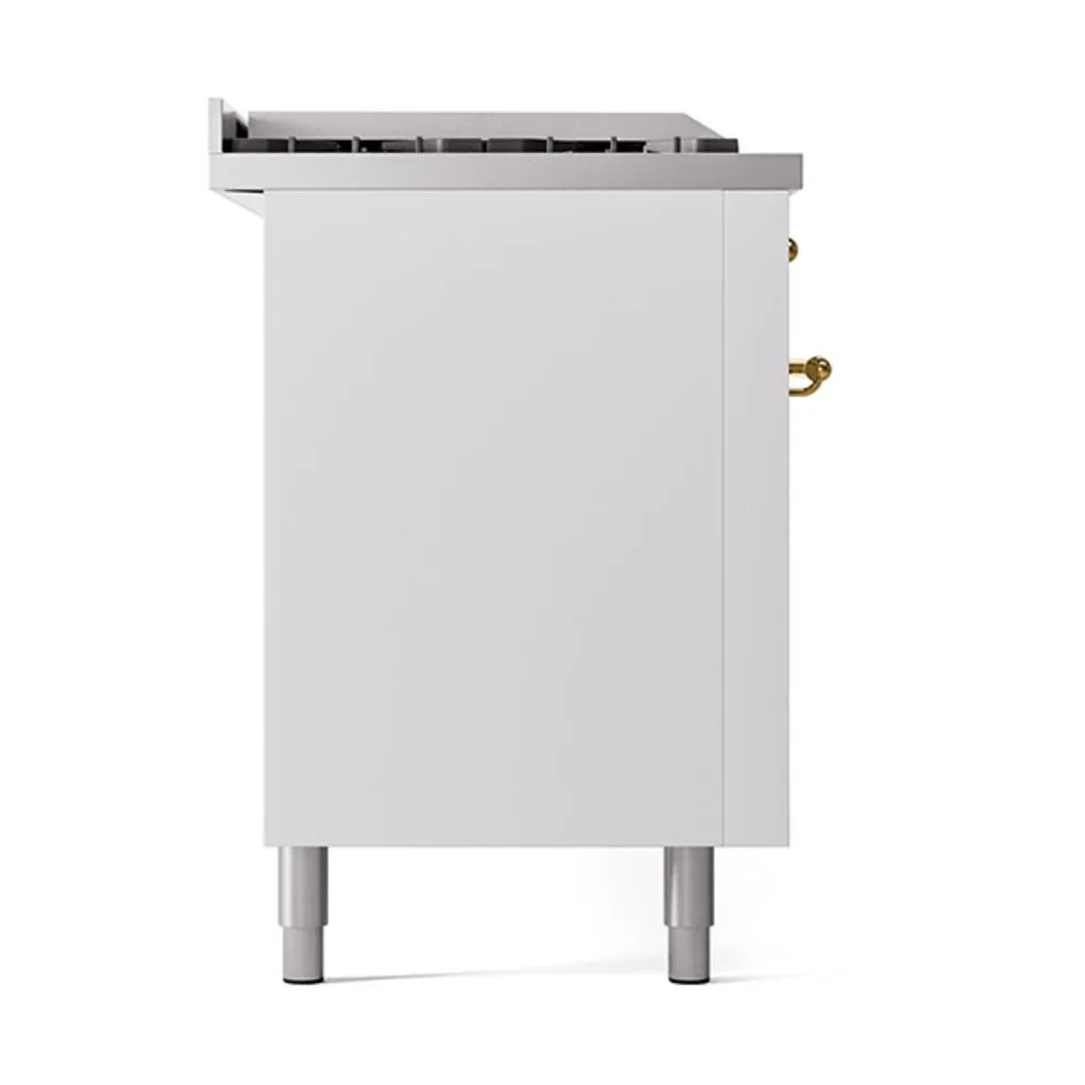 Ilve UN60FSQNMPWHGLP Ilve Un60Fsqnmpwhglp Nostalgie Ii Noblesse 60" Dual Fuel Range (7 Sealed Burners   Griddle   French Top, Liquid Propane, Solid Door, White, Brass)