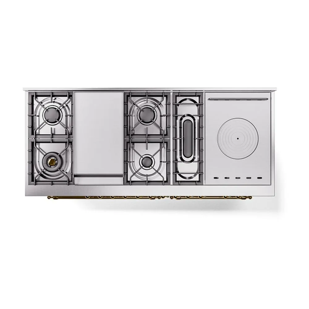 Ilve UN60FSQNMPWHGLP Ilve Un60Fsqnmpwhglp Nostalgie Ii Noblesse 60" Dual Fuel Range (7 Sealed Burners   Griddle   French Top, Liquid Propane, Solid Door, White, Brass)