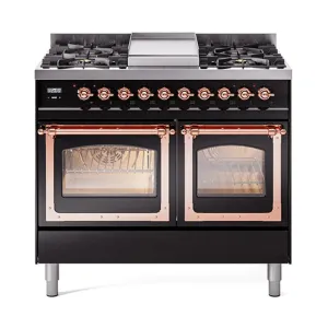 Ilve UND40FNMPBKP Ilve Und40Fnmpbkp Nostalgie Ii Noblesse 40" Dual Fuel Range (Natural Gas, Triple Glass Door, Glossy Black, Copper) Freestanding Ranges freestanding dual fuel range 30 inch
