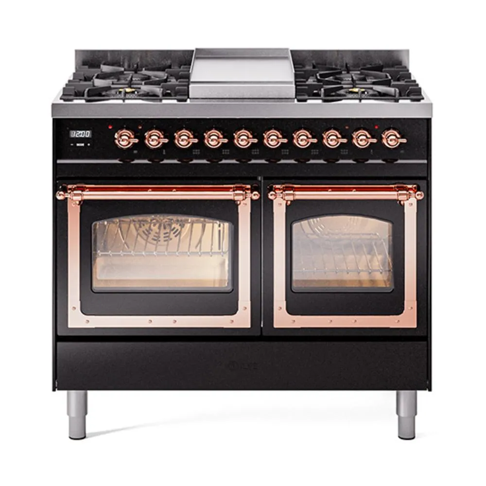 Ilve UND40FNMPBKPLP Ilve Und40Fnmpbkplp Nostalgie Ii Noblesse 40" Dual Fuel Range (Liquid Propane, Triple Glass Door, Glossy Black, Copper) Freestanding Ranges freestanding dual fuel range 30 inch