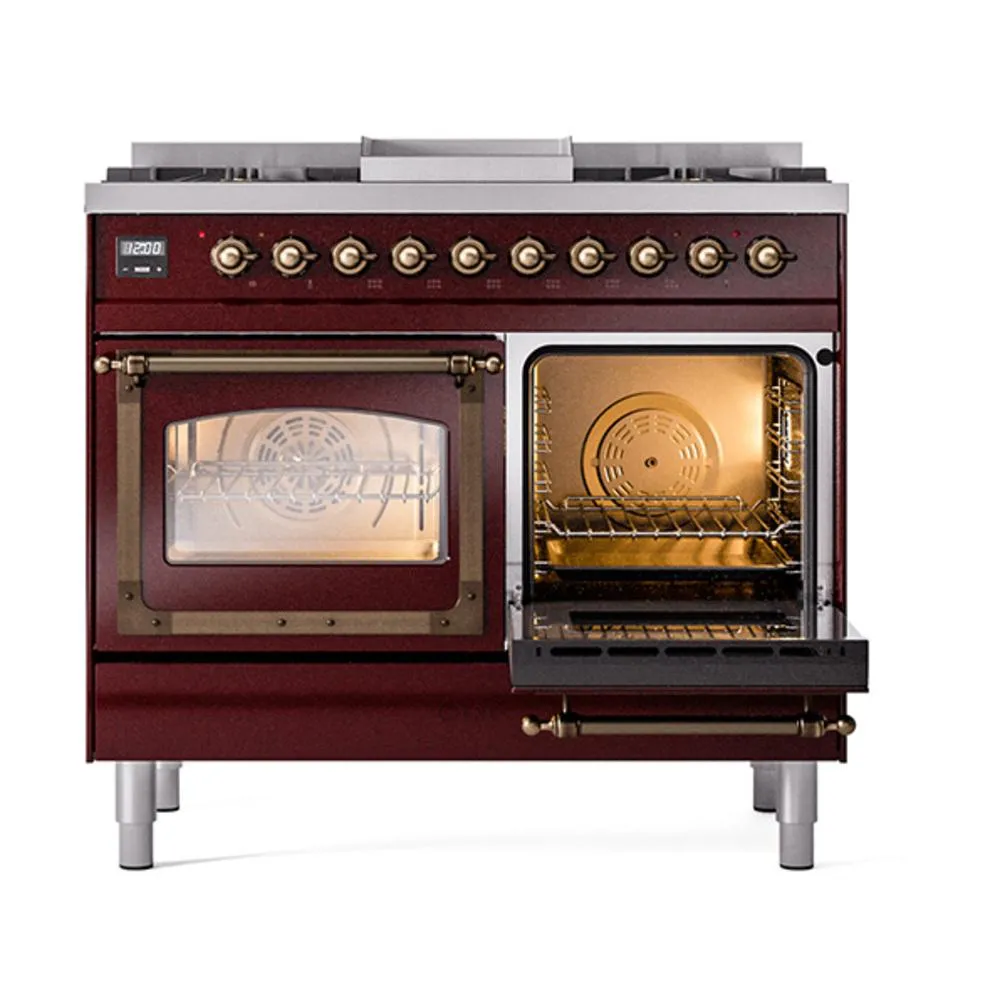 Ilve UND40FNMPBUB Ilve Und40Fnmpbub Nostalgie Ii Noblesse 40" Dual Fuel Range (Natural Gas, Triple Glass Door, Burgundy, Burnished)