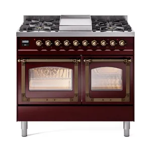 Ilve UND40FNMPBUB Ilve Und40Fnmpbub Nostalgie Ii Noblesse 40" Dual Fuel Range (Natural Gas, Triple Glass Door, Burgundy, Burnished) Freestanding Ranges freestanding dual fuel range 30 inch