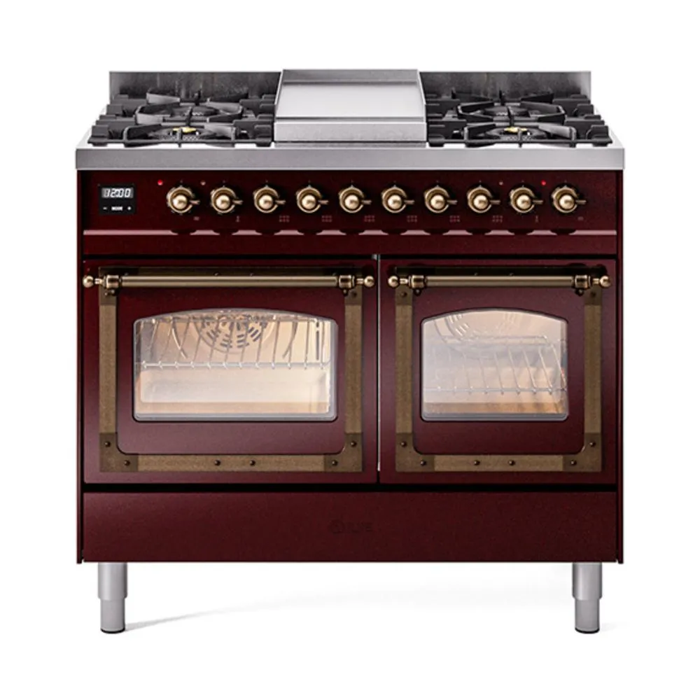 Ilve UND40FNMPBUB Ilve Und40Fnmpbub Nostalgie Ii Noblesse 40" Dual Fuel Range (Natural Gas, Triple Glass Door, Burgundy, Burnished) Freestanding Ranges freestanding dual fuel range 30 inch