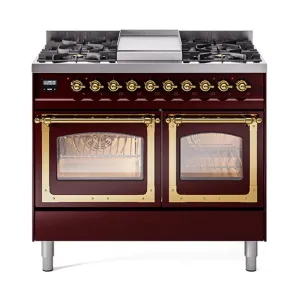 Ilve UND40FNMPBUGLP Ilve Und40Fnmpbuglp Nostalgie Ii Noblesse 40" Dual Fuel Range (Liquid Propane, Triple Glass Door, Burgundy, Brass) Freestanding Ranges freestanding dual fuel range 30 inch