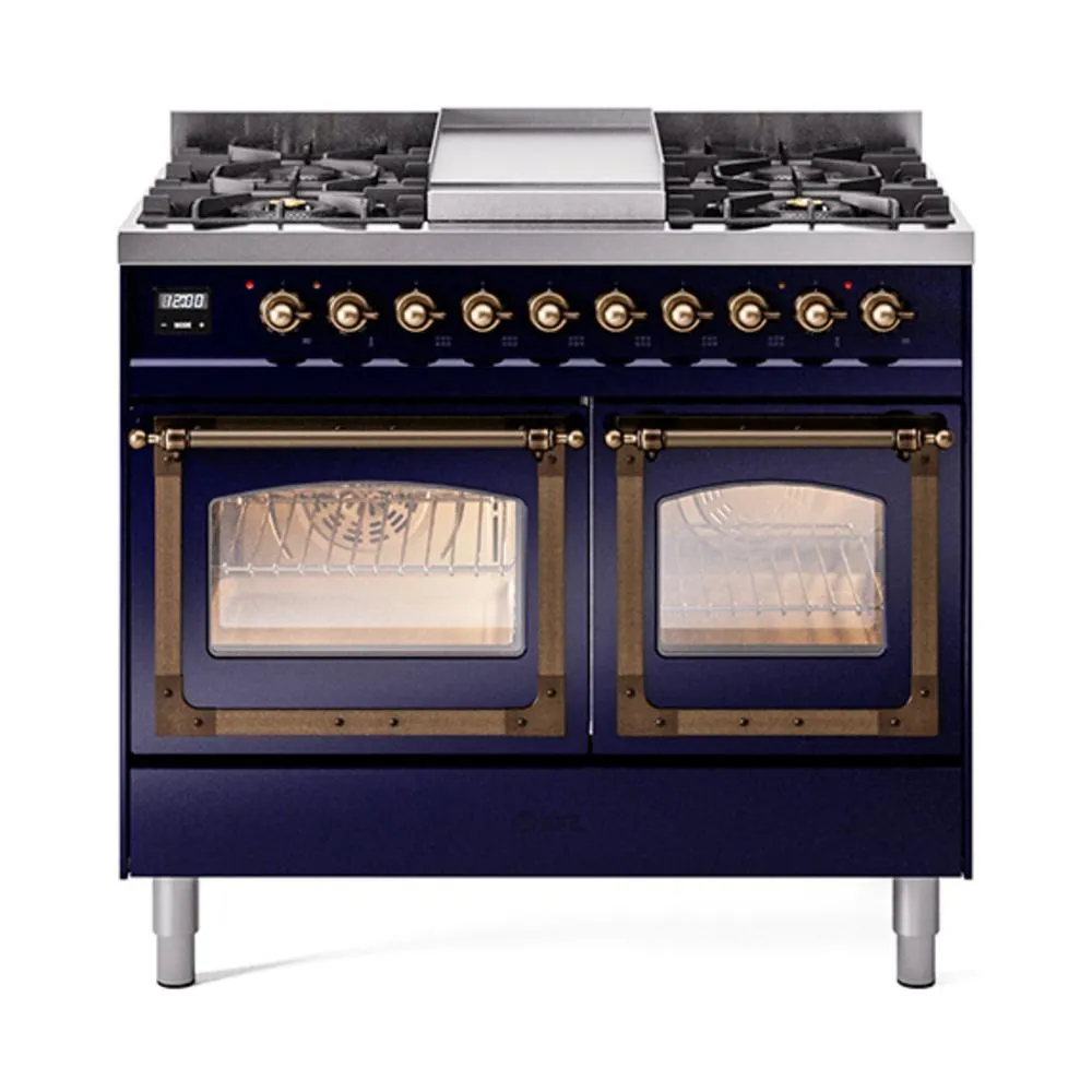 Ilve UND40FNMPMBBLP Ilve Und40Fnmpmbblp Nostalgie Ii Noblesse 40" Dual Fuel Range (Liquid Propane, Triple Glass Door, Midnight Blue, Burnished) Freestanding Ranges freestanding dual fuel range 30 inch