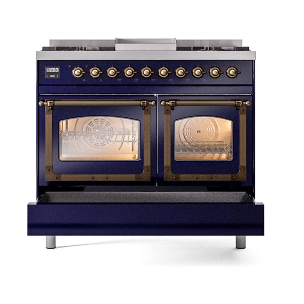 Ilve UND40FNMPMBBLP Ilve Und40Fnmpmbblp Nostalgie Ii Noblesse 40" Dual Fuel Range (Liquid Propane, Triple Glass Door, Midnight Blue, Burnished)