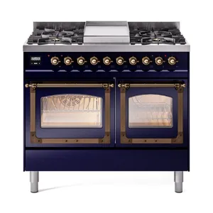 Ilve UND40FNMPMBBLP Ilve Und40Fnmpmbblp Nostalgie Ii Noblesse 40" Dual Fuel Range (Liquid Propane, Triple Glass Door, Midnight Blue, Burnished) Freestanding Ranges freestanding dual fuel range 30 inch