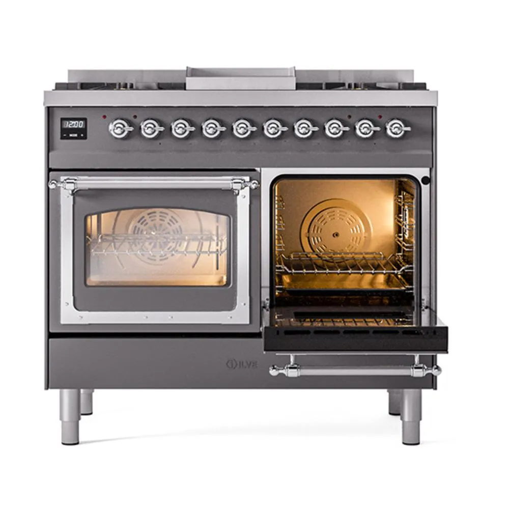 Ilve UND40FNMPMGCLP Ilve Und40Fnmpmgclp Nostalgie Ii Noblesse 40" Dual Fuel Range (Liquid Propane, Triple Glass Door, Graphite Matte, Chrome)