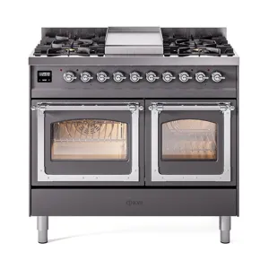 Ilve UND40FNMPMGCLP Ilve Und40Fnmpmgclp Nostalgie Ii Noblesse 40" Dual Fuel Range (Liquid Propane, Triple Glass Door, Graphite Matte, Chrome) Freestanding Ranges freestanding dual fuel range 30 inch