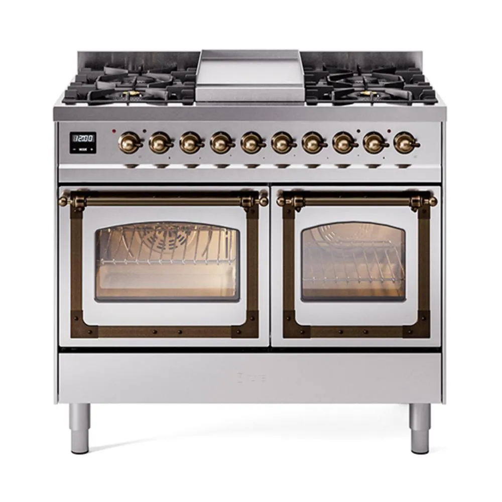 Ilve UND40FNMPSSB Ilve Und40Fnmpssb Nostalgie Ii Noblesse 40" Dual Fuel Range (Natural Gas, Triple Glass Door, Stainless Steel, Burnished) Freestanding Ranges freestanding dual fuel range 30 inch